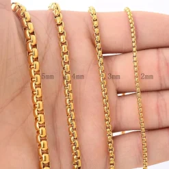 OSTAN Herren Damen Edelstahl Silber Box Kette Venetian Link Collier Halskette