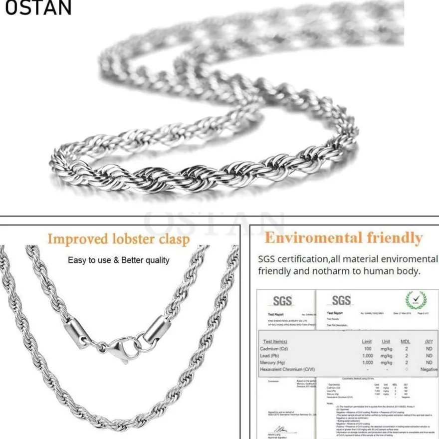 OSTAN Herren/Damen Halskette Edelstahl Verdrehte Kette, Breite 2-5 MM, Länge