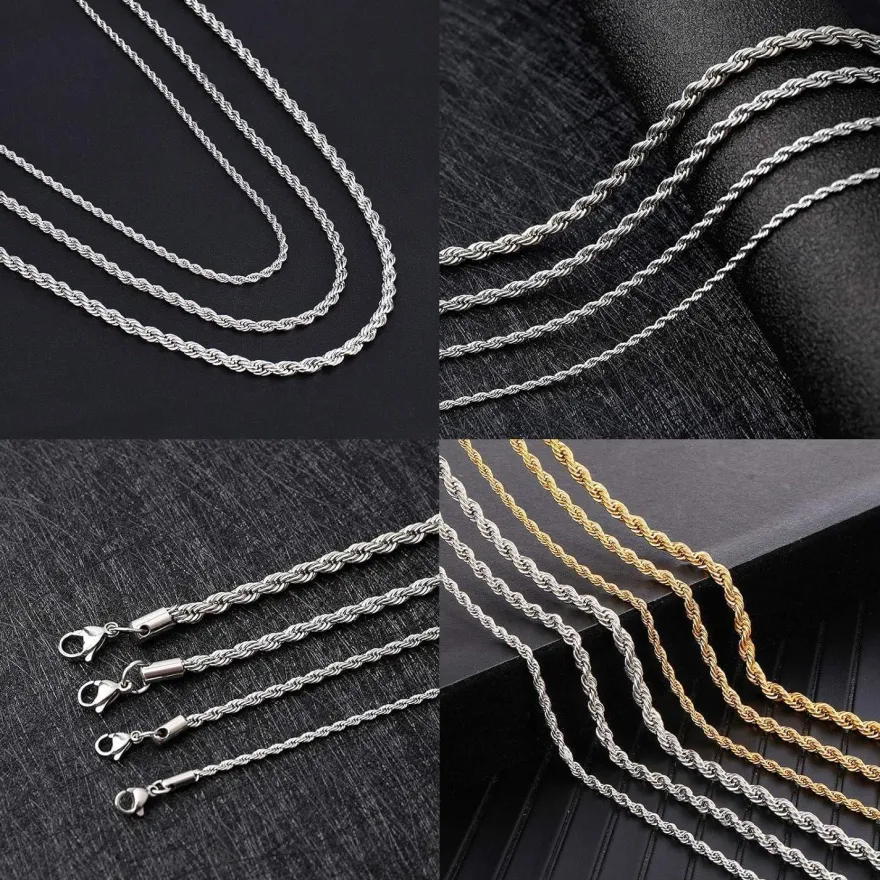 OSTAN Herren/Damen Halskette Edelstahl Verdrehte Kette, Breite 2-5 MM, Länge