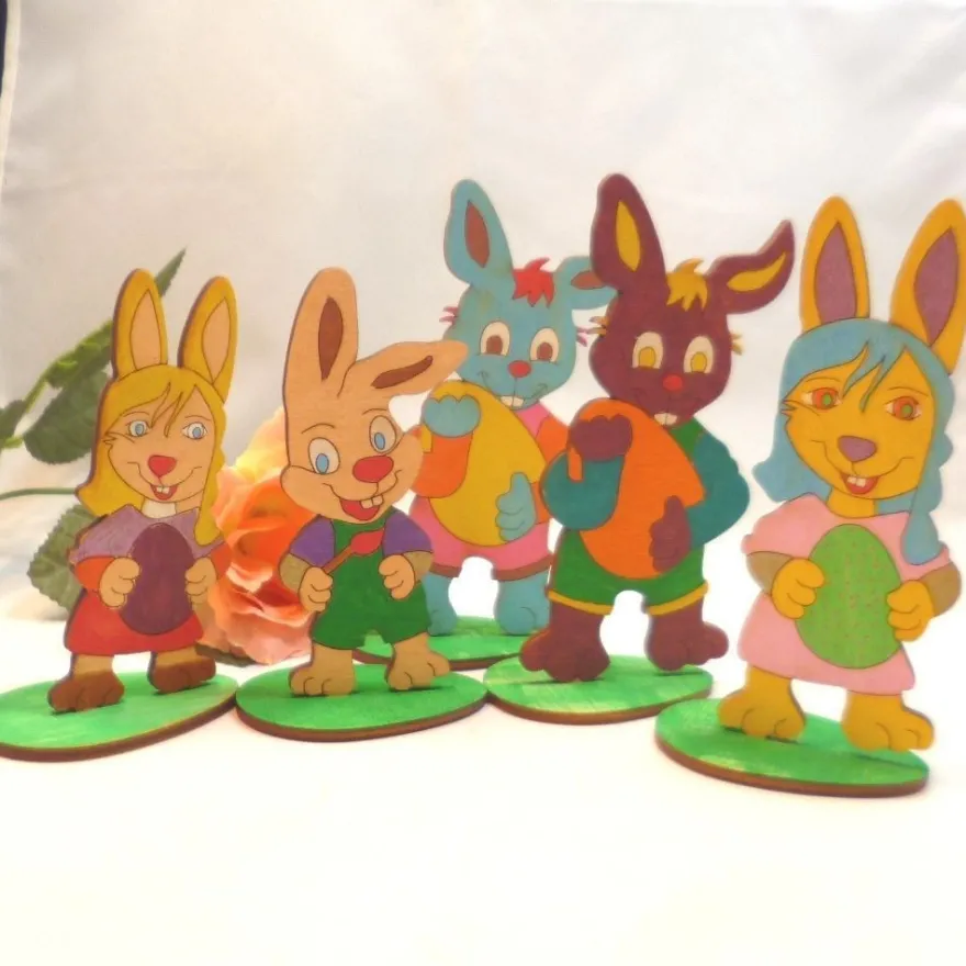 Osterdekoration 5 Stück Ostern Hasenmutter Hasen 10 cm Holz Holzhasen DIY