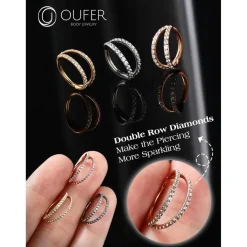 OUFER Body Piercing Helix Ohrring Creolen, doppelte Reihe mit klarem Zirkonia