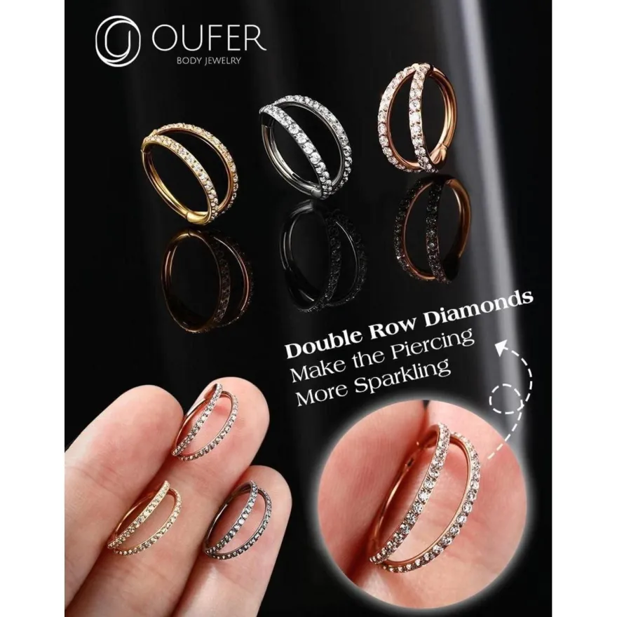 OUFER Body Piercing Helix Ohrring Creolen, doppelte Reihe mit klarem Zirkonia