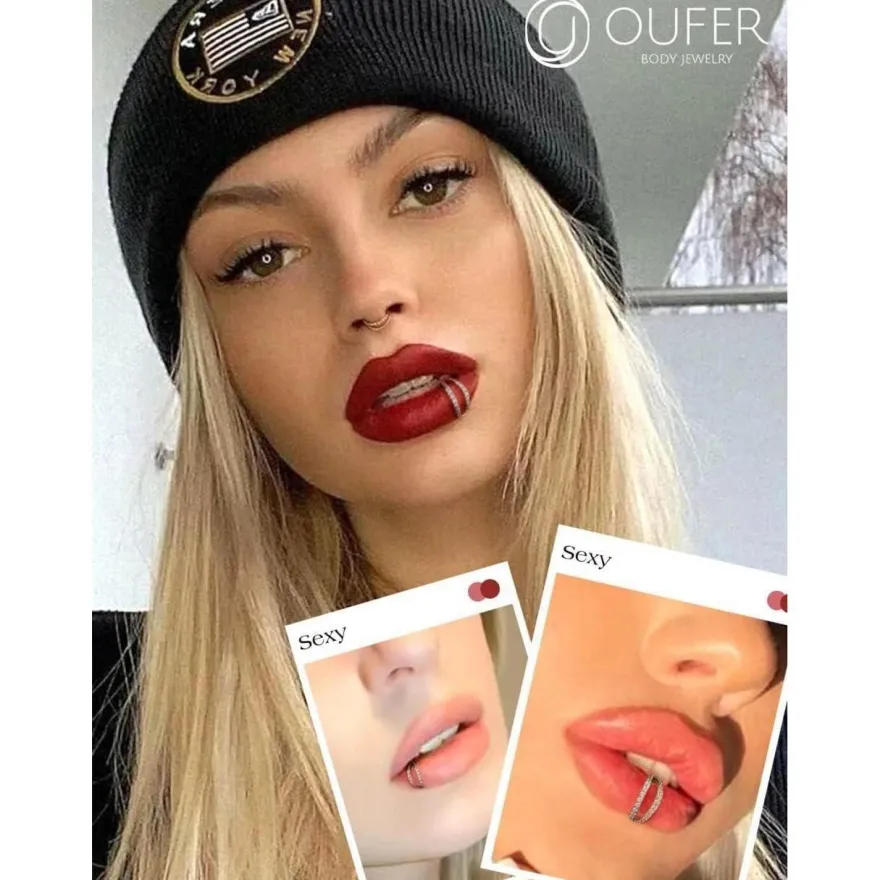 OUFER Body Piercing Helix Ohrring Creolen, doppelte Reihe mit klarem Zirkonia