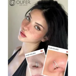 OUFER Body Piercing Helix Ohrring Creolen, doppelte Reihe mit klarem Zirkonia