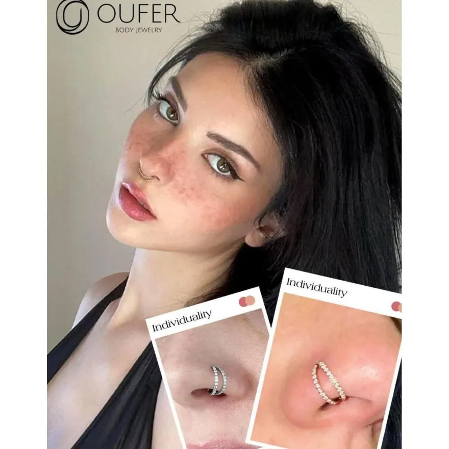 OUFER Body Piercing Helix Ohrring Creolen, doppelte Reihe mit klarem Zirkonia