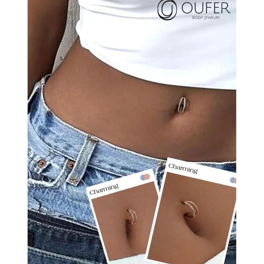 OUFER Body Piercing Helix Ohrring Creolen, doppelte Reihe mit klarem Zirkonia