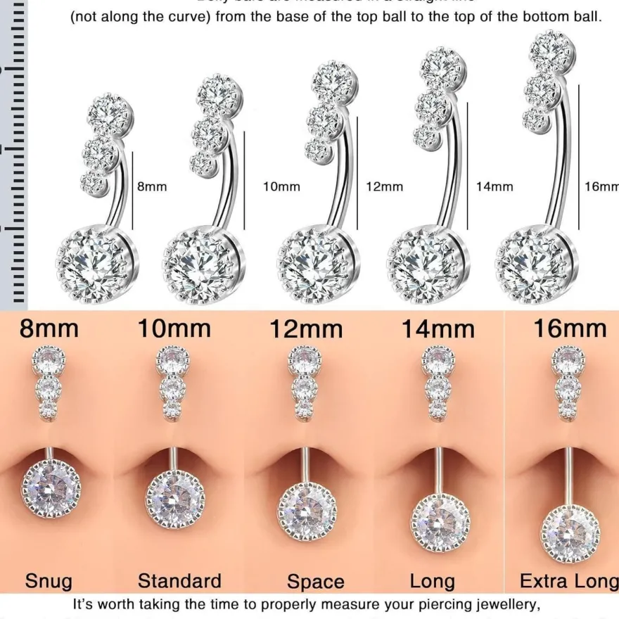 OUFER 14G Bauchnabelpiercing Silber 14mm, 316L Chirurgenstahl Barbell mit