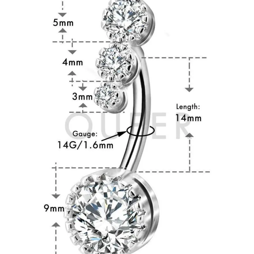 OUFER 14G Bauchnabelpiercing Silber 14mm, 316L Chirurgenstahl Barbell mit