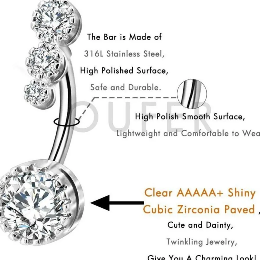 OUFER 14G Bauchnabelpiercing Silber 14mm, 316L Chirurgenstahl Barbell mit
