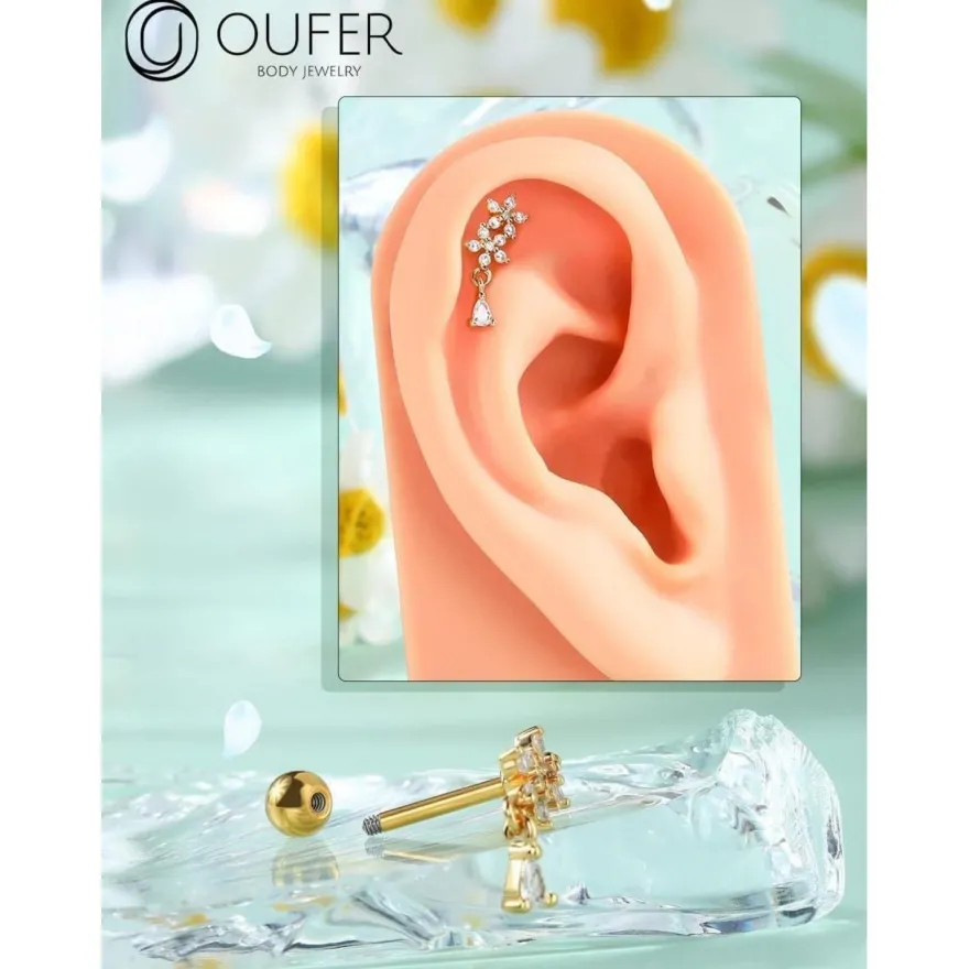 OUFER 16G Dangle Helix Conch Tragus Studs CZ Gold Silber Cartilage Earring