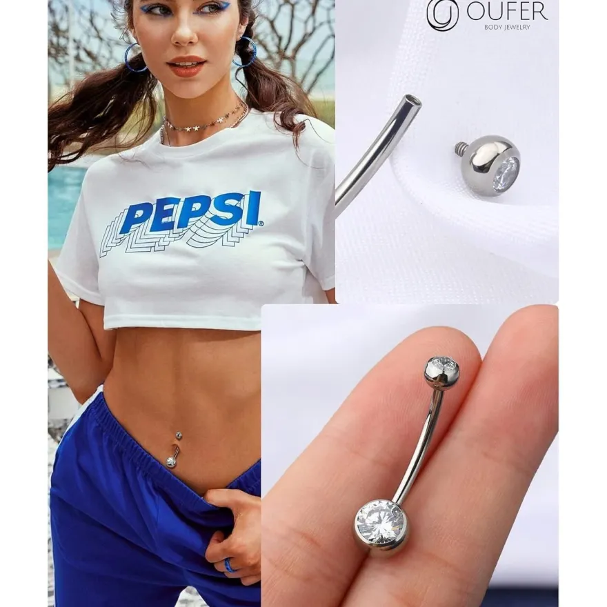 OUFER 14G Titan Bauchnabelpiercing 8mm 10mm 12mm 14mm CZ Kugeln Nabelring