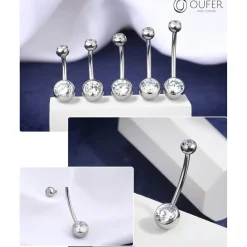 OUFER 14G Titan Bauchnabelpiercing 8mm 10mm 12mm 14mm CZ Kugeln Nabelring
