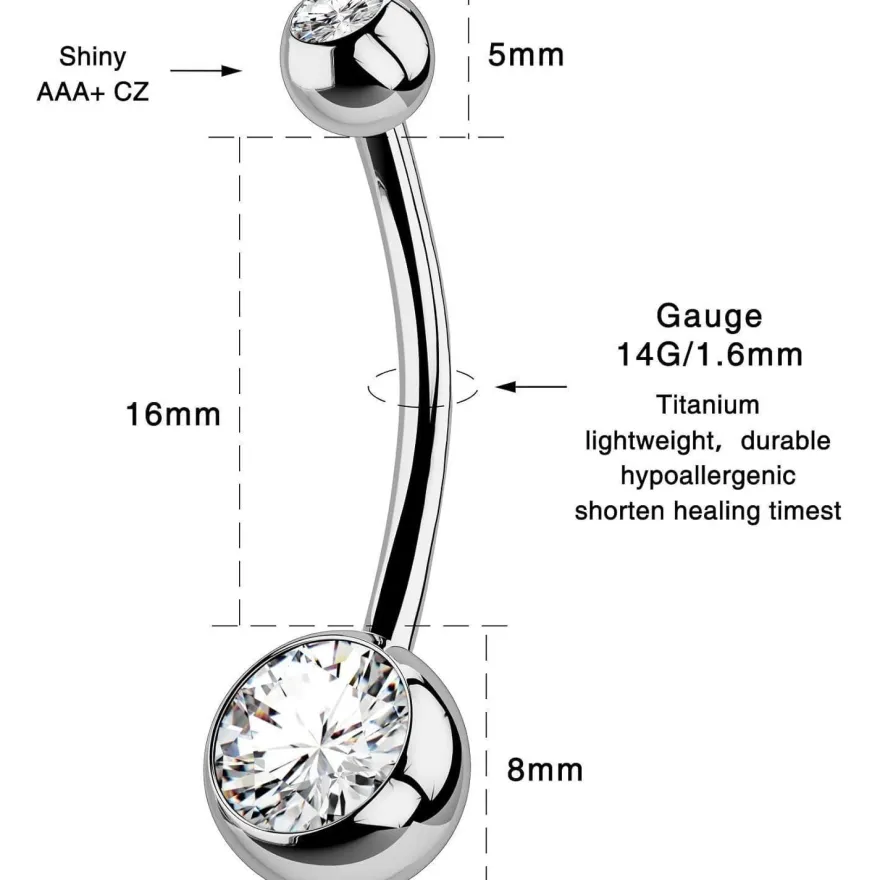 OUFER 14G Titan Bauchnabelpiercing 8mm 10mm 12mm 14mm CZ Kugeln Nabelring