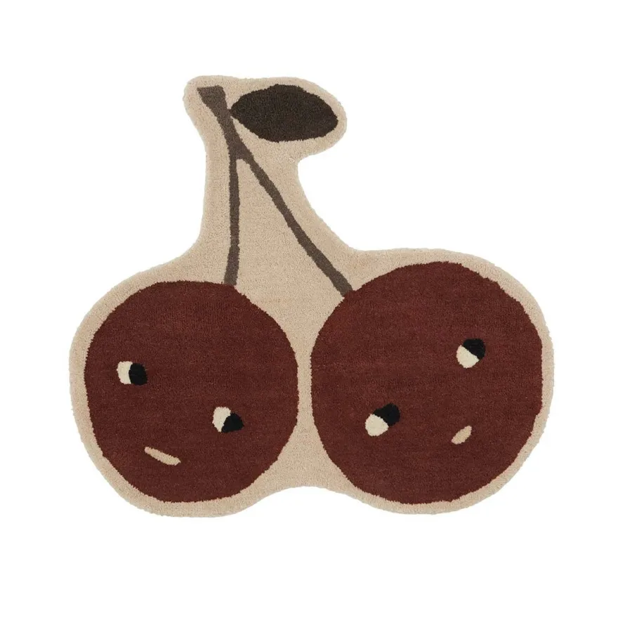 OYOY Cherry Kinderteppich Kirsche Wollteppich Spielteppich Kirschen Form Teppich NEU