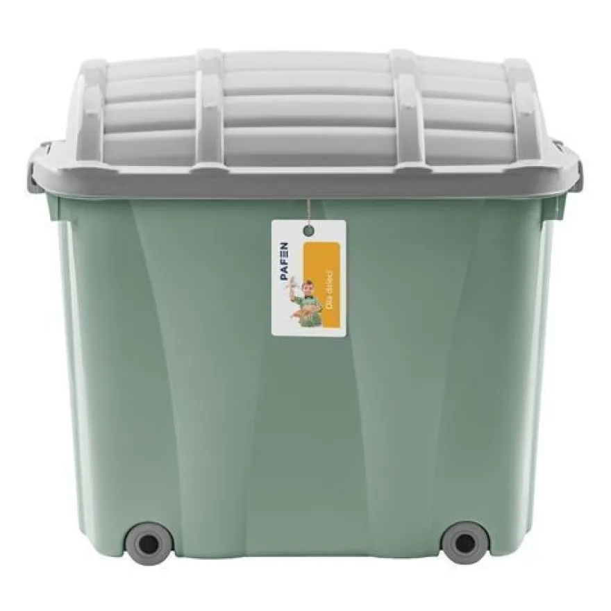PAFEN Piraten Spielzeugkiste 62l Schatzkiste mit Rollen 58x51x37 Grün