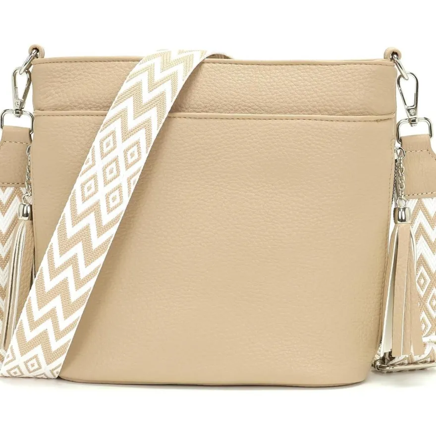 Paigtes Umhängetasche Damen Mittelgroß Crossbody Bag aus PU-Leder, Neu-Hellkhaki