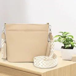 Paigtes Umhängetasche Damen Mittelgroß Crossbody Bag aus PU-Leder, Neu-Hellkhaki