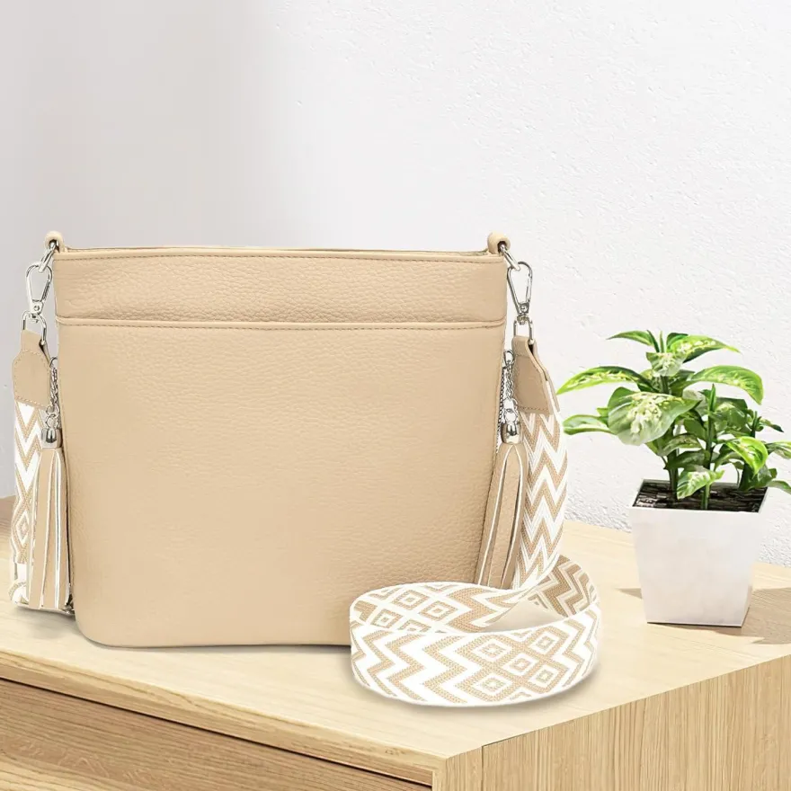 Paigtes Umhängetasche Damen Mittelgroß Crossbody Bag aus PU-Leder, Neu-Hellkhaki