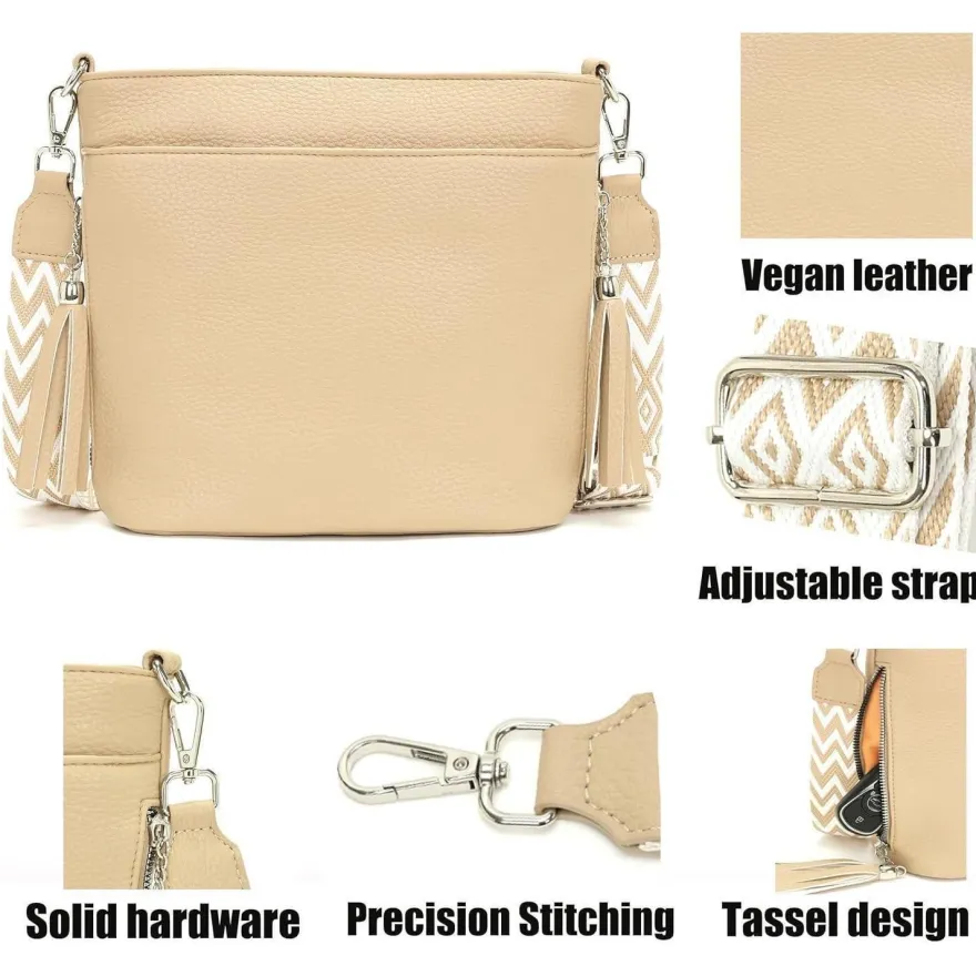Paigtes Umhängetasche Damen Mittelgroß Crossbody Bag aus PU-Leder, Neu-Hellkhaki