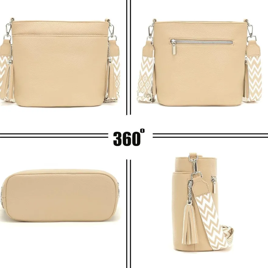 Paigtes Umhängetasche Damen Mittelgroß Crossbody Bag aus PU-Leder, Neu-Hellkhaki