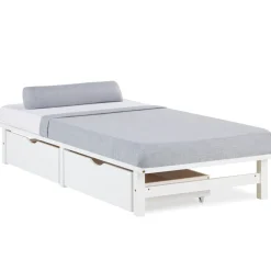 Palettenbett 90x200 cm mit Bettkasten 2er Set Lattenrost Massivholzbett Weiß Palet