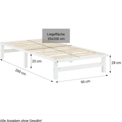 Palettenbett 90x200 cm mit Bettkasten 2er Set Lattenrost Massivholzbett Weiß Palet