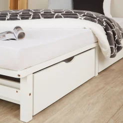 Palettenbett 90x200 cm mit Bettkasten 2er Set Lattenrost Massivholzbett Weiß Palet