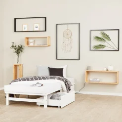 Palettenbett 90x200 cm mit Bettkasten 2er Set Lattenrost Massivholzbett Weiß Palet