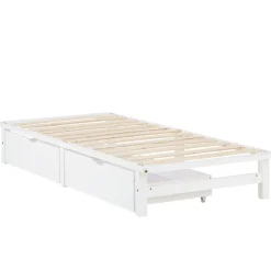 Palettenbett 90x200 cm mit Bettkasten 2er Set Lattenrost Massivholzbett Weiß Palet