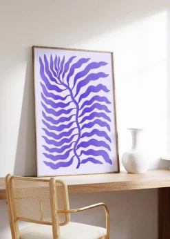 Palmenblatt Lila Abstrakt Poster · Organische Linien im Modernen Minimal Stil