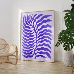 Palmenblatt Lila Abstrakt Poster · Organische Linien im Modernen Minimal Stil