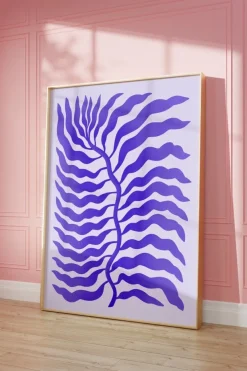 Palmenblatt Lila Abstrakt Poster · Organische Linien im Modernen Minimal Stil