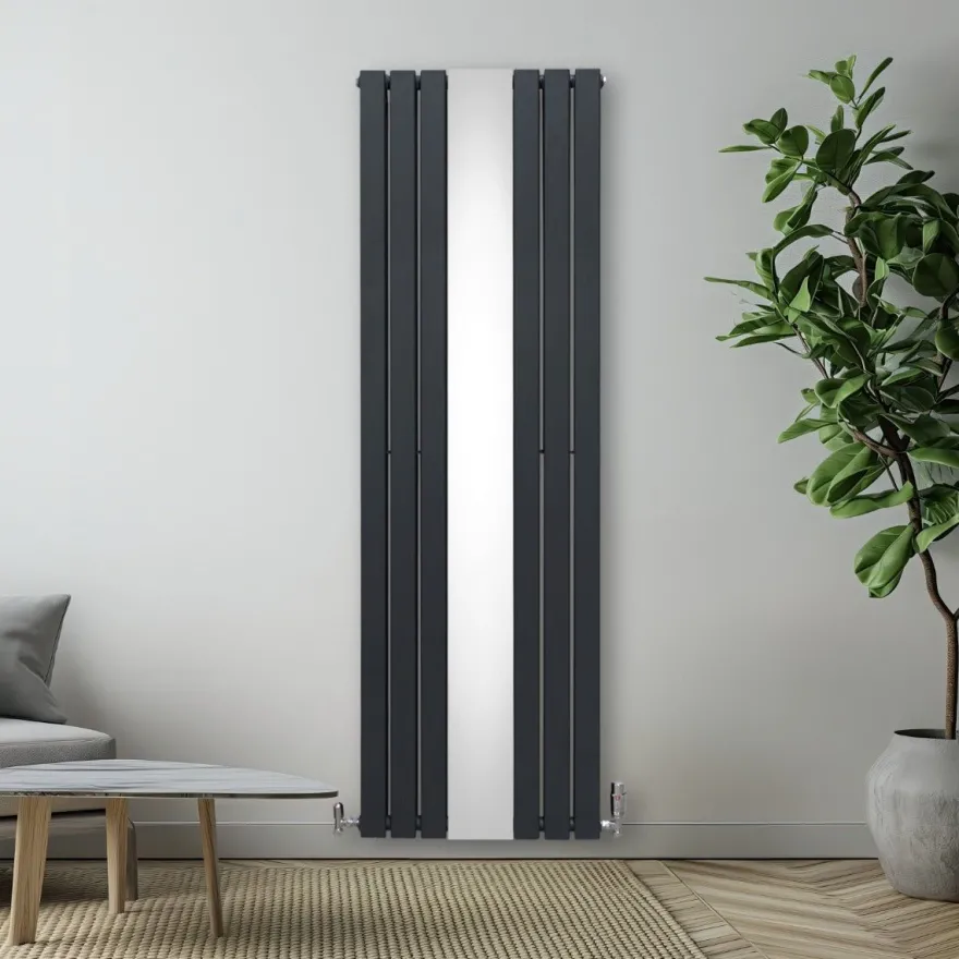 Paneelheizkörper + Spiegel & Chrom Thermostatventile Anthrazitgrau 1800 x 565mm