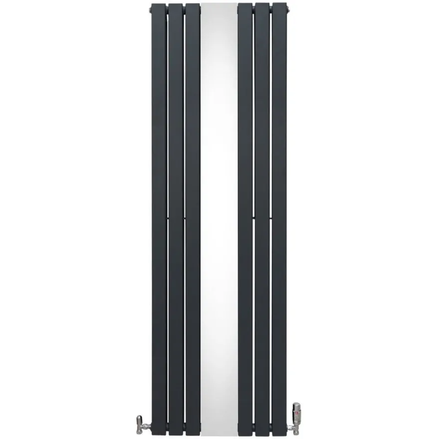 Paneelheizkörper + Spiegel & Chrom Thermostatventile Anthrazitgrau 1800 x 565mm