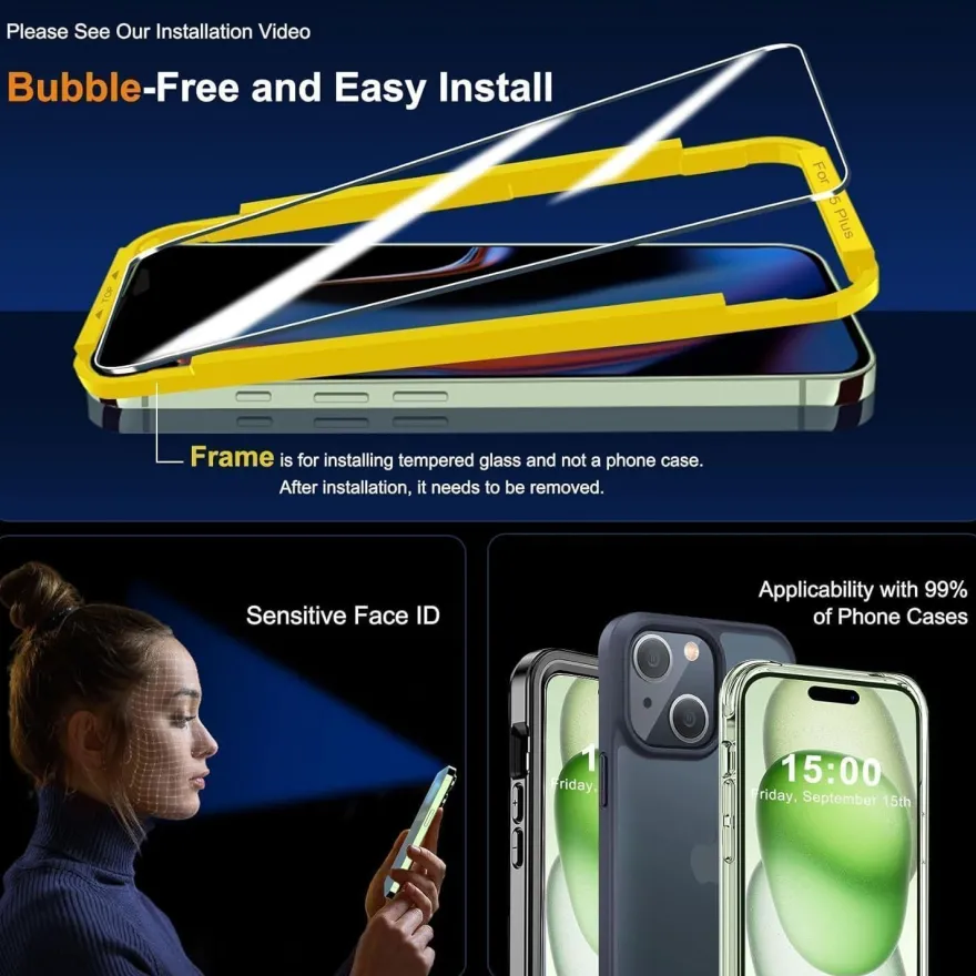 Panzer Schutz Glas + Kameraschutz für iPhone 15 Plus 6,7 Zoll