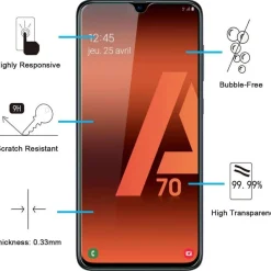 Panzer Schutz Glas Samsung Galaxy A70 2 Stück 9H Härte 0.33mm Ultra-klar
