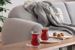 Pasabahce Timeless Teeglas Set 12 Teilig mit Untertassen 132ml aus Glas transparent