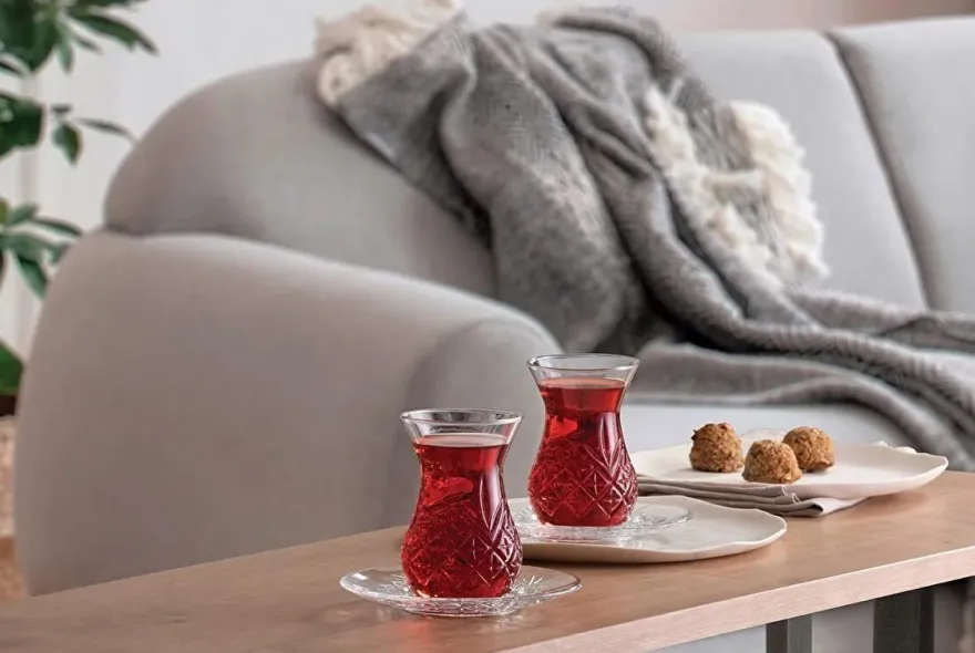 Pasabahce Timeless Teeglas Set 12 Teilig mit Untertassen 132ml aus Glas transparent