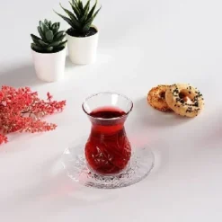 Pasabahce Timeless Teeglas Set 12 Teilig mit Untertassen 132ml aus Glas transparent