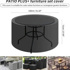 PATIO PLUS Runde Terrassenmöbelabdeckung wasserdicht, winddicht, UV-Schutz