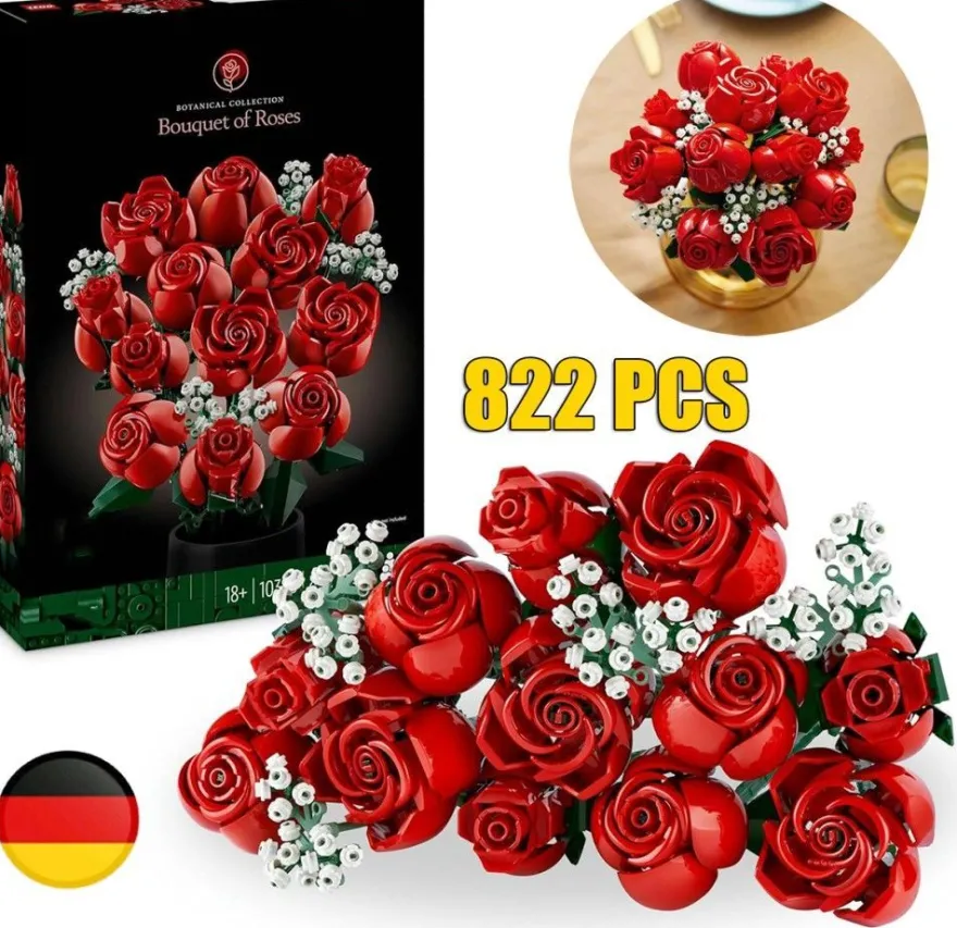 822Pcs Blumen Bausteine Set Blumenstraub Bauspielzeug Valentinstag Geschenk DE