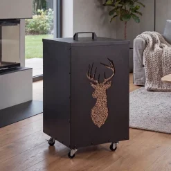 Pelletbehälter HWC-Q30 Hirsch, Pelletbox für z.B. Tierfutter, Rollen Füße 65x36x36cm