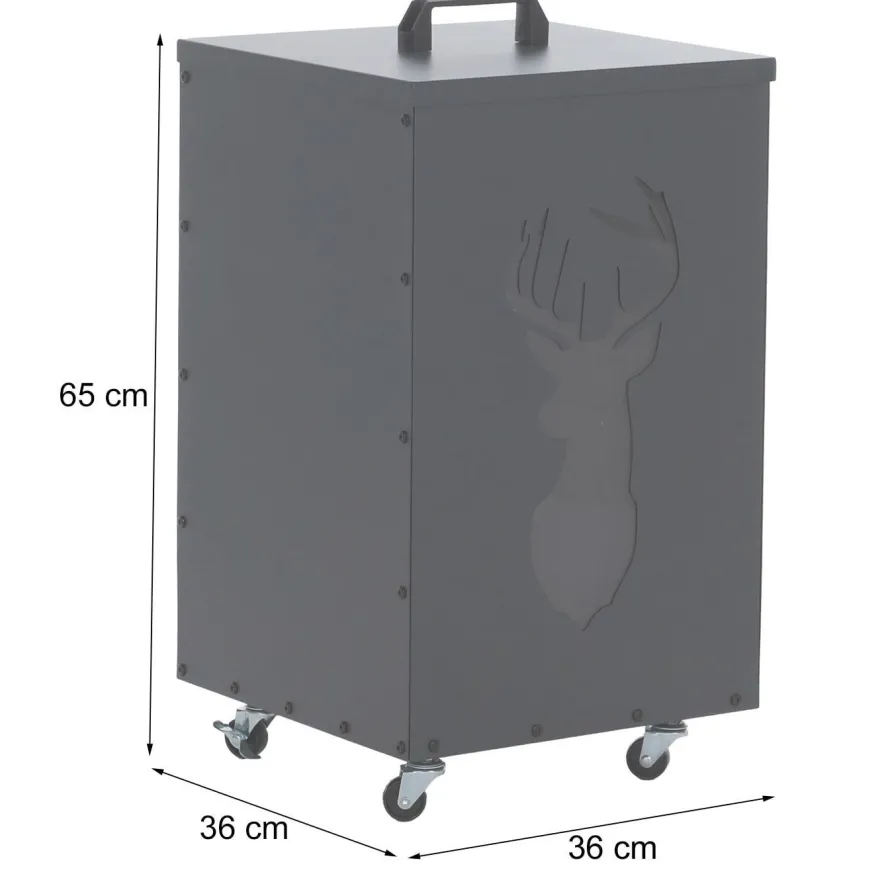 Pelletbehälter HWC-Q30 Hirsch, Pelletbox für z.B. Tierfutter, Rollen Füße 65x36x36cm