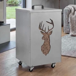 Pelletbehälter HWC-Q30 Hirsch, Pelletbox für z.B. Tierfutter, Rollen Füße 65x36x36cm