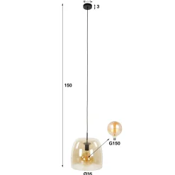 Pendelleuchte - 35 x 35 x 150 cm - Amberfarbenes Glas / Smoke grey Glas / Kupferfarbe