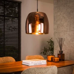 Pendelleuchte - 35 x 35 x 150 cm - Amberfarbenes Glas / Smoke grey Glas / Kupferfarbe