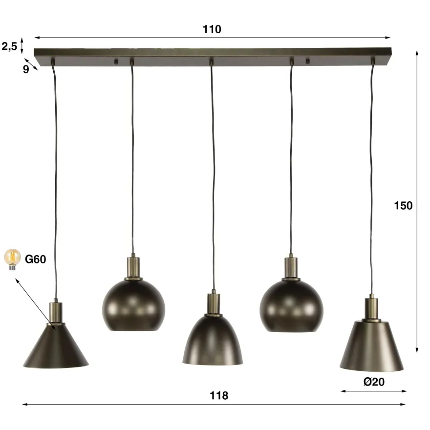 Pendelleuchte - 118 x 20 x 150 cm - Beige / Sienna braun
