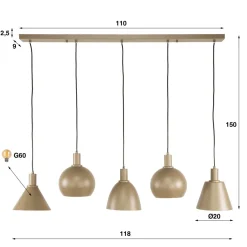 Pendelleuchte - 118 x 20 x 150 cm - Beige / Sienna braun