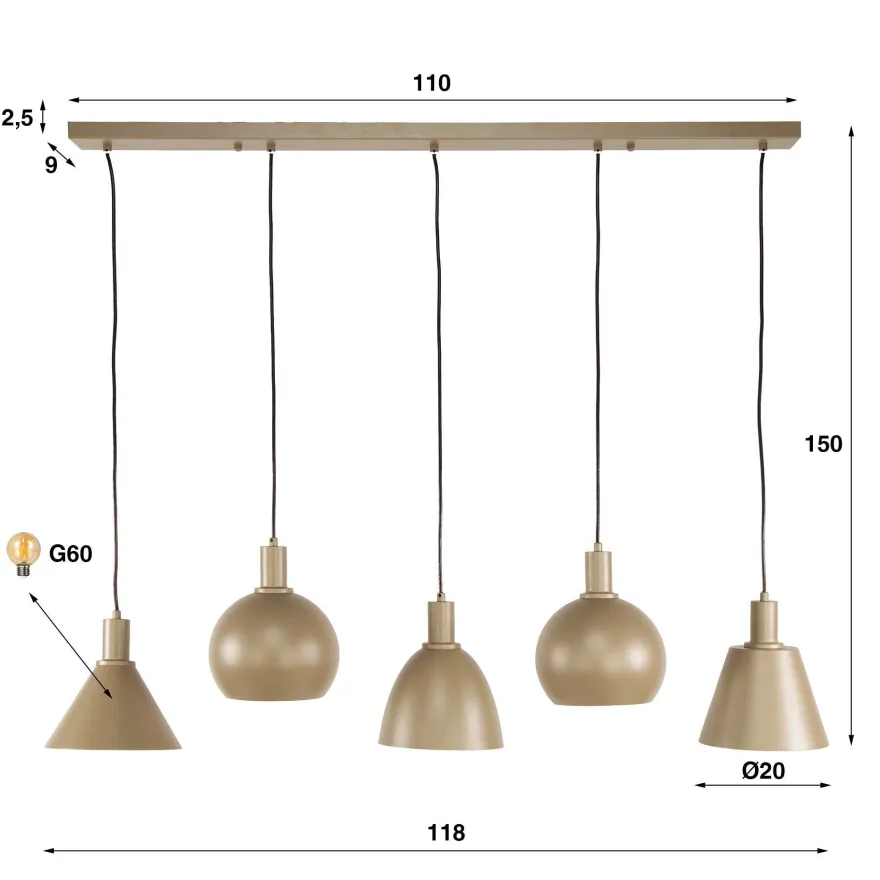 Pendelleuchte - 118 x 20 x 150 cm - Beige / Sienna braun