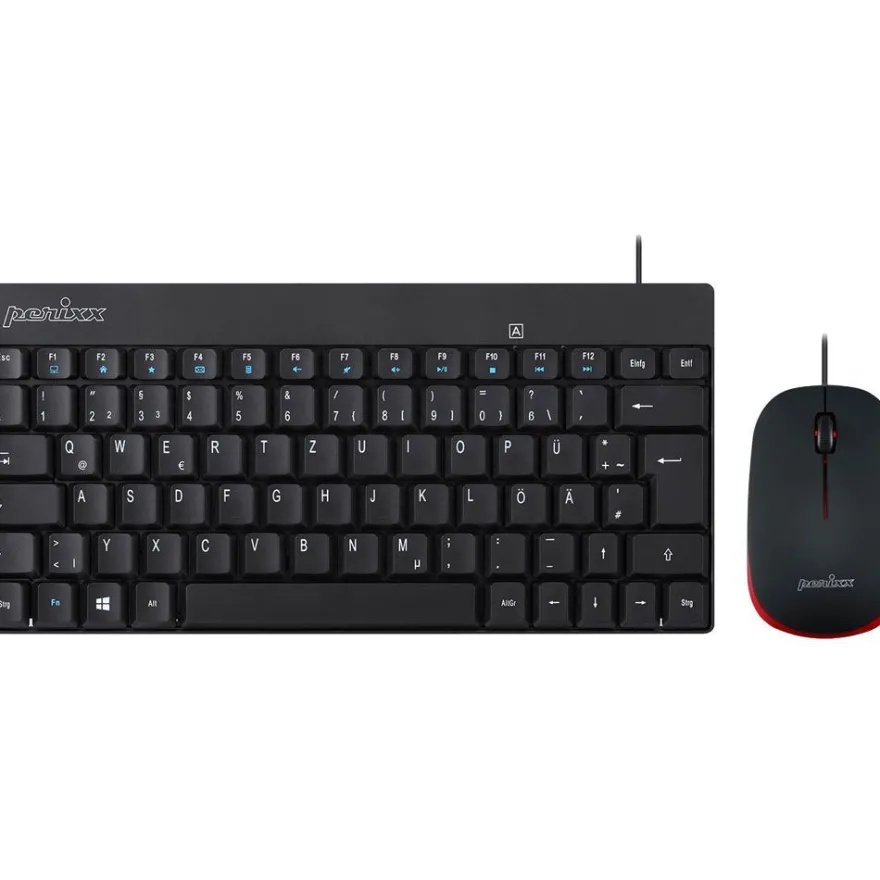 Perixx Periduo-212 DE, Mini USB-Tastatur und Maus Set, schwarz, schwarz